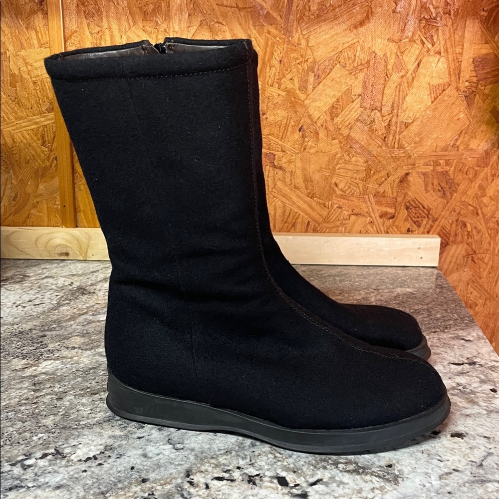 Hogan Black Wool & Leather Mid-Calf Boots